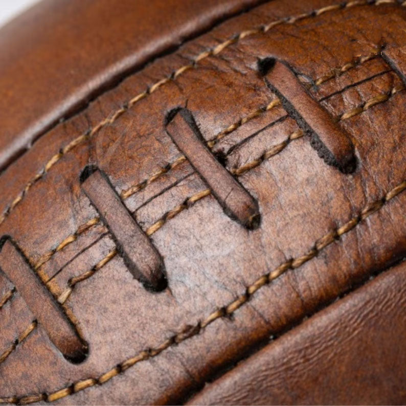 vintage leather soccer ball, 1930 World Cup football, handmade leather football, T-panel style soccer ball, antique football, retro soccer ball, collectible soccer ball, leather football gift, classic soccer ball, historic football replica, genuine leather football, World Cup memorabilia, soccer gift for him, football history gift, handcrafted soccer ball, vintage sports gear, customizable soccer ball, display soccer ball, football collector’s item, handmade vintage sports ball