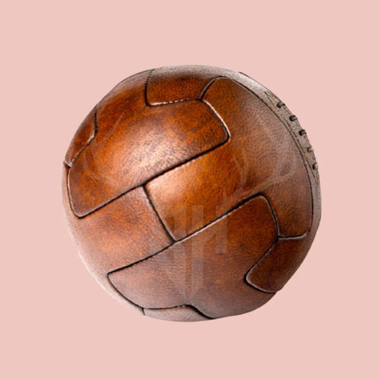 vintage leather soccer ball, 1930 World Cup football, handmade leather football, T-panel style soccer ball, antique football, retro soccer ball, collectible soccer ball, leather football gift, classic soccer ball, historic football replica, genuine leather football, World Cup memorabilia, soccer gift for him, football history gift, handcrafted soccer ball, vintage sports gear, customizable soccer ball, display soccer ball, football collector’s item, handmade vintage sports ball