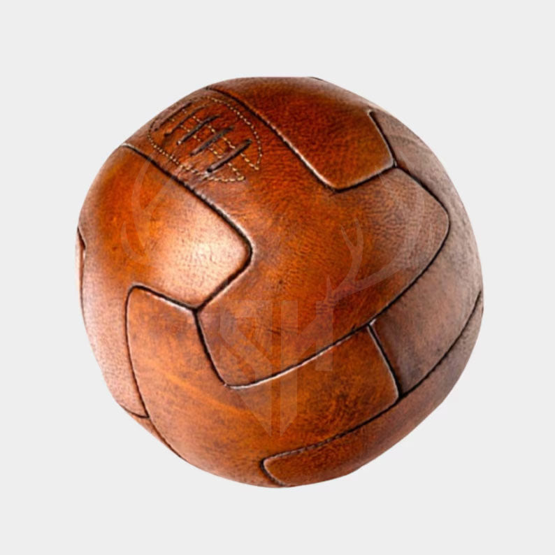 vintage leather soccer ball, 1930 World Cup football, handmade leather football, T-panel style soccer ball, antique football, retro soccer ball, collectible soccer ball, leather football gift, classic soccer ball, historic football replica, genuine leather football, World Cup memorabilia, soccer gift for him, football history gift, handcrafted soccer ball, vintage sports gear, customizable soccer ball, display soccer ball, football collector’s item, handmade vintage sports ball