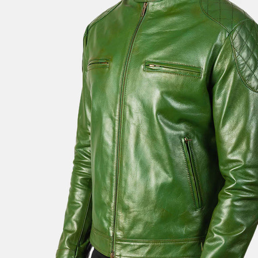 EmeraldRogue Leather Biker Jacket – Forest Green Edition