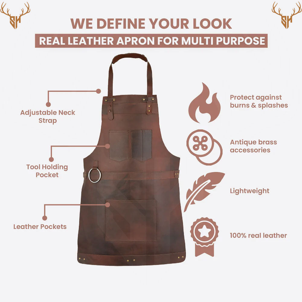 Yorkshire Brown Full Grain Leather BBQ Crossbody Apron