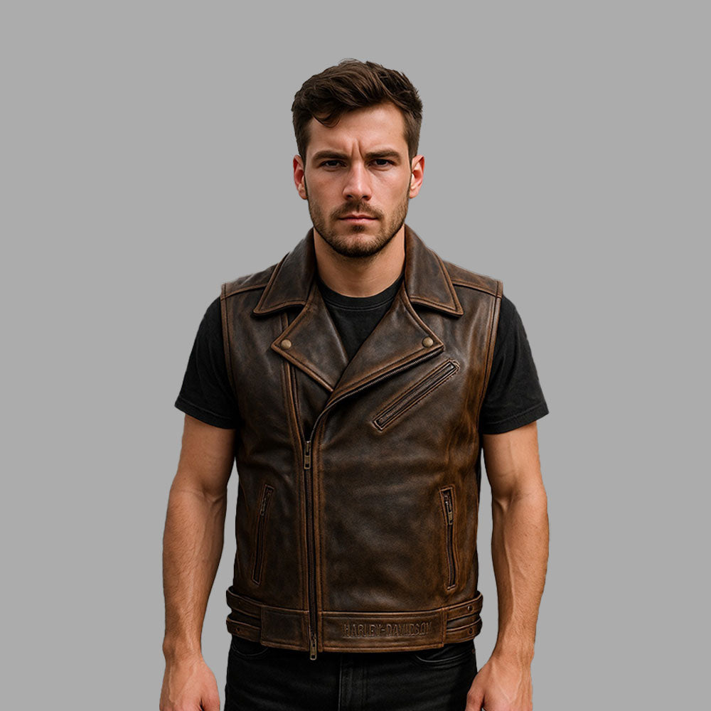 Harley Davidson Knuckle Embossed Distressed Biker Vest