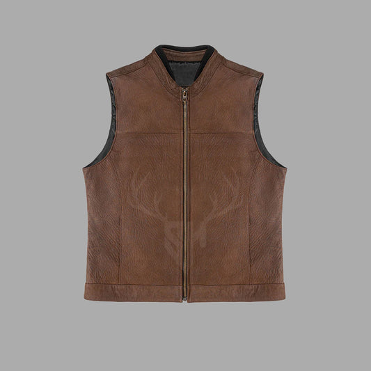 Ironforge Distressed Brown Leather Zipper Vest