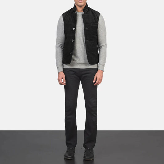 ShadowCreek Suede Leather Vest – Midnight Black Edition