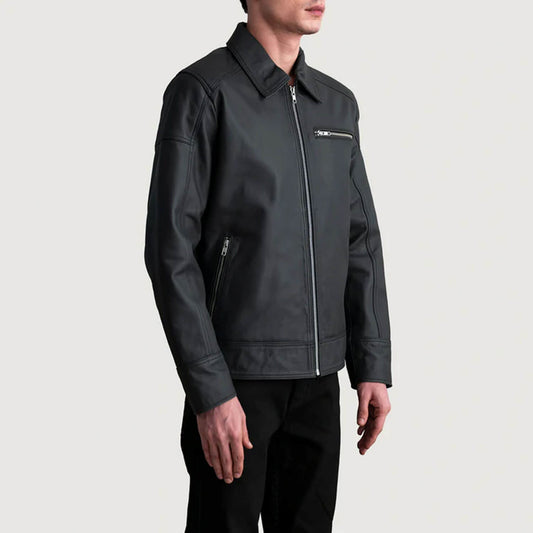 ShadowVanguard Leather Biker Jacket – Matte Black Edition