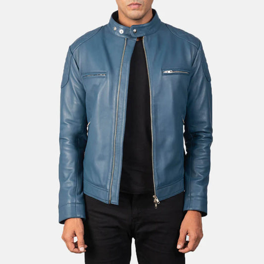 StormRider Leather Biker Jacket – Midnight Blue Edition