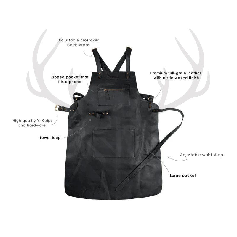 ShadowForge Black Leather Work Apron – Cross Back Design