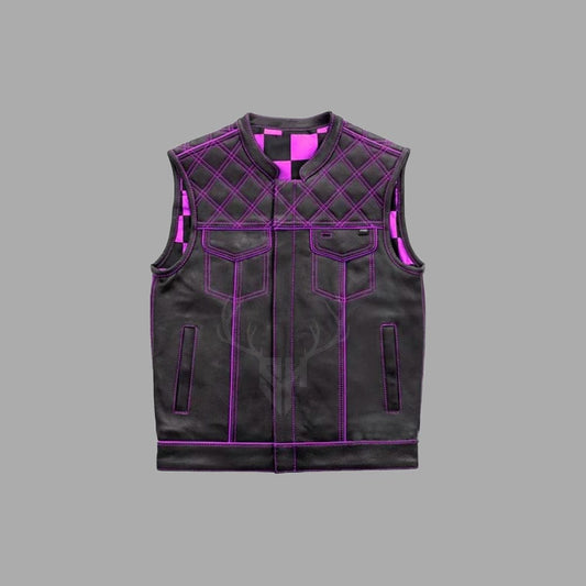 Motorcycle Leather Vest with Printed box Lining - Customizable