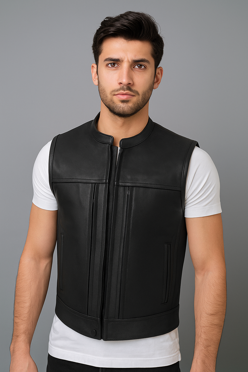 Zippered Cowhide Biker Vest – Vortex Custom