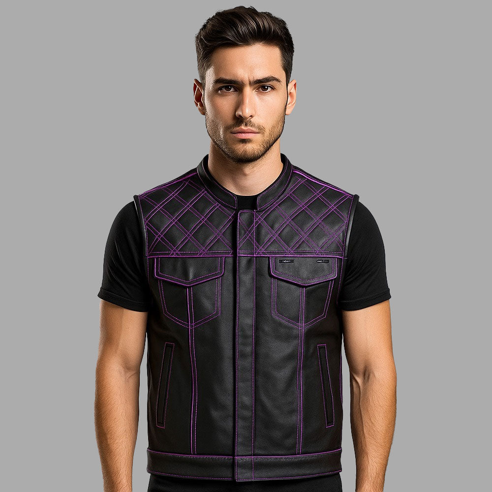 Motorcycle Leather Vest with Printed box Lining - Customizable