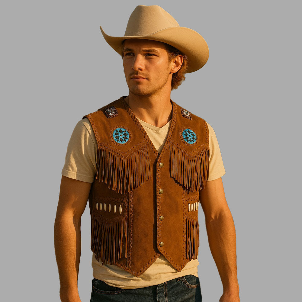 TrailBlaze Brown Fringe Western Leather Vest