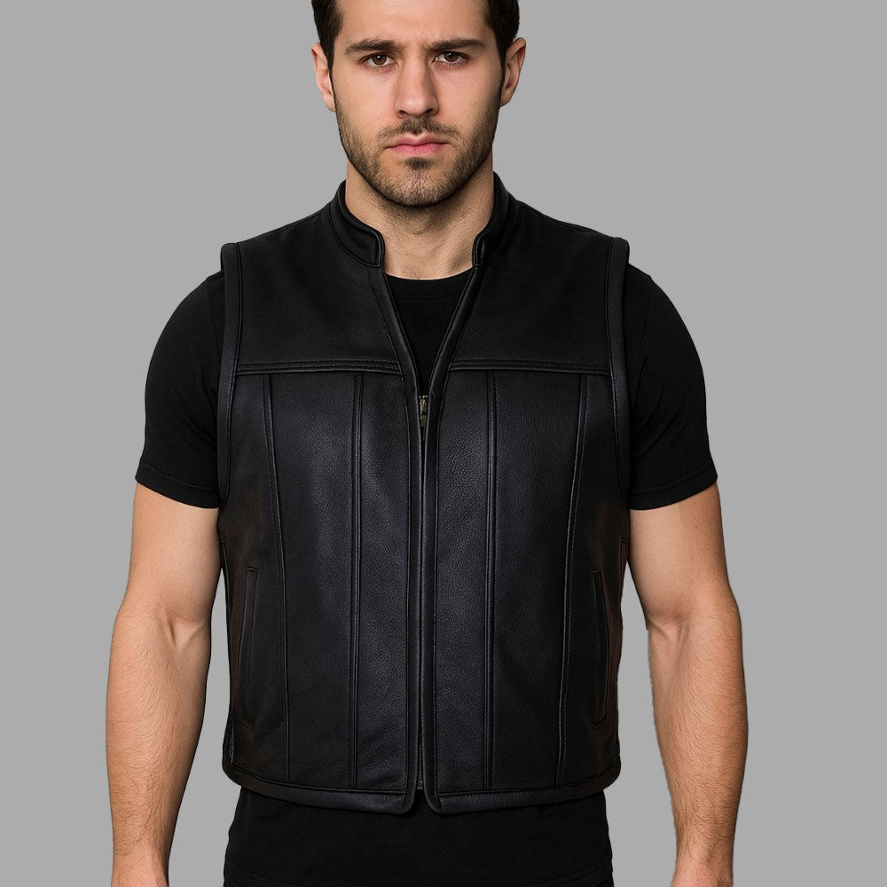 MDM Heren biker lederen vest rocker vest clubvest in zwart, zwart, S MDM Heren biker lederen vest rocker vest clubvest in zwart, zwart, S