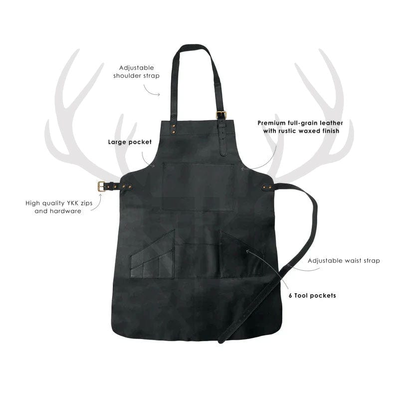 Apron laid flat with measurements highlighted—85cm length, 29cm top width, 59cm bottom width, with adjustable neck (61–76cm) and waist (21–79cm) straps—providing a clear view of dimensions for buyers seeking accurate size details.