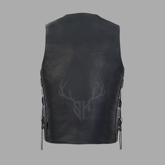 premium leather vest men, men's motorcycle apparel, biker outerwear cowhide, vest for road warriors, leather biker fashion
