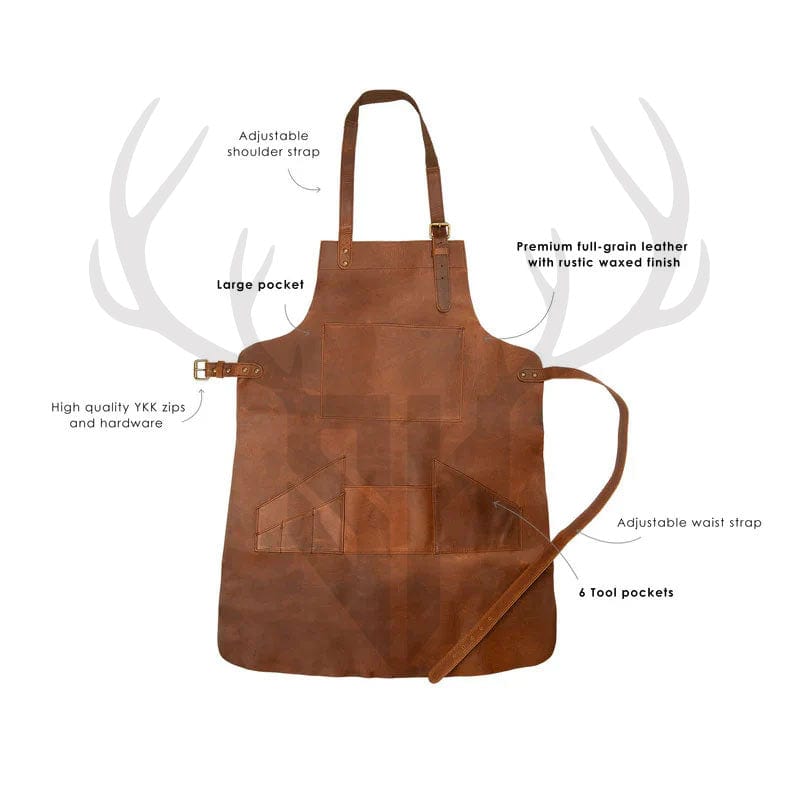 vintage leather apron, handmade leather apron, cross-back leather apron, rustic leather apron, apron with tool pockets