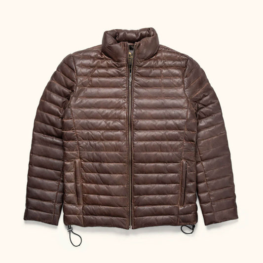 SummitHaven Chocolate Brown Leather Down Jacket – Heritage Winter Edition