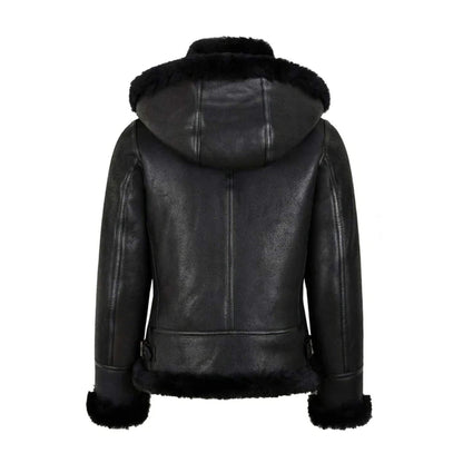 Ardelle Black Shearling Leather Jacket – Goatskin & Faux Fur Lining