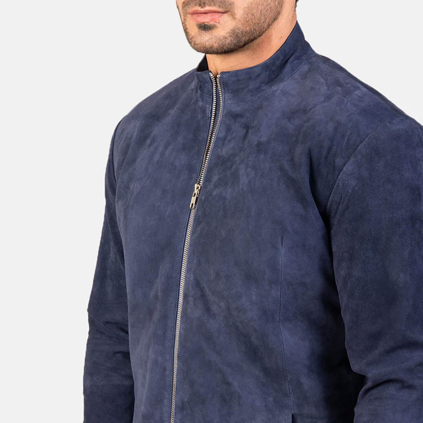 MidnightHarbor Suede Biker Jacket – Navy Blue Edition