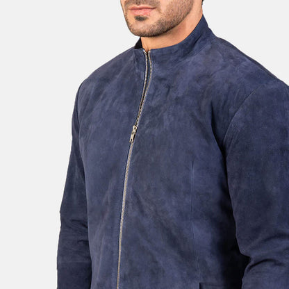 MidnightHarbor Suede Biker Jacket – Navy Blue Edition