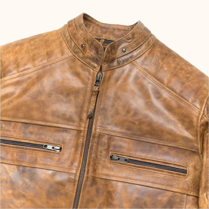 IronTrail Brown Cafe Racer Leather Jacket