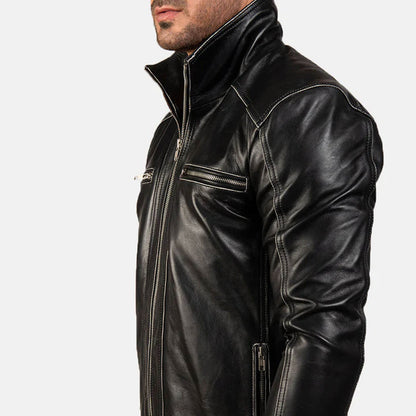 NightForge Leather Biker Jacket – Shadow Black Edition