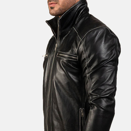 NightForge Leather Biker Jacket – Shadow Black Edition