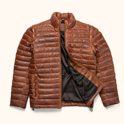 TimberPeak Brown Leather Down Jacket – Heritage Winter Edition