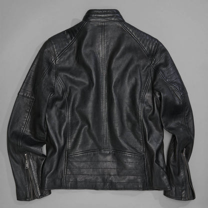 ApexEdge Collarless Leather Moto Jacket – Modern Rider Edition