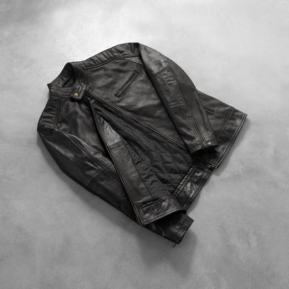 SteelRogue Leather Biker Jacket – Midnight Black Edition