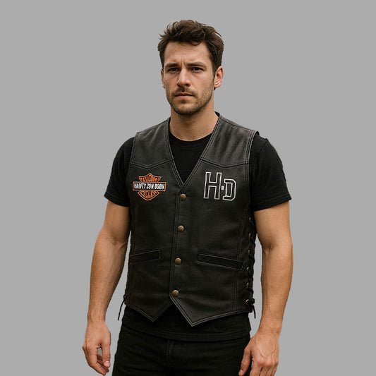 Harley Davidson Men's Black Cowhide Café Racer Vest