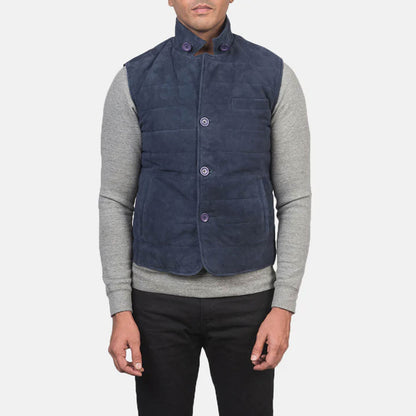 Azure Ridge Suede Leather Vest – Ocean Blue Edition