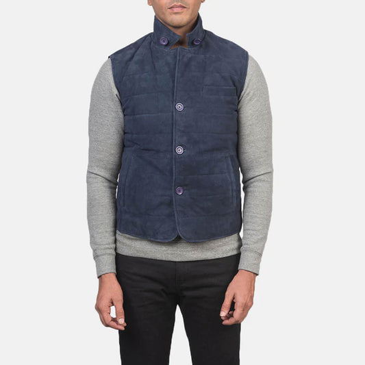 Azure Ridge Suede Leather Vest – Ocean Blue Edition