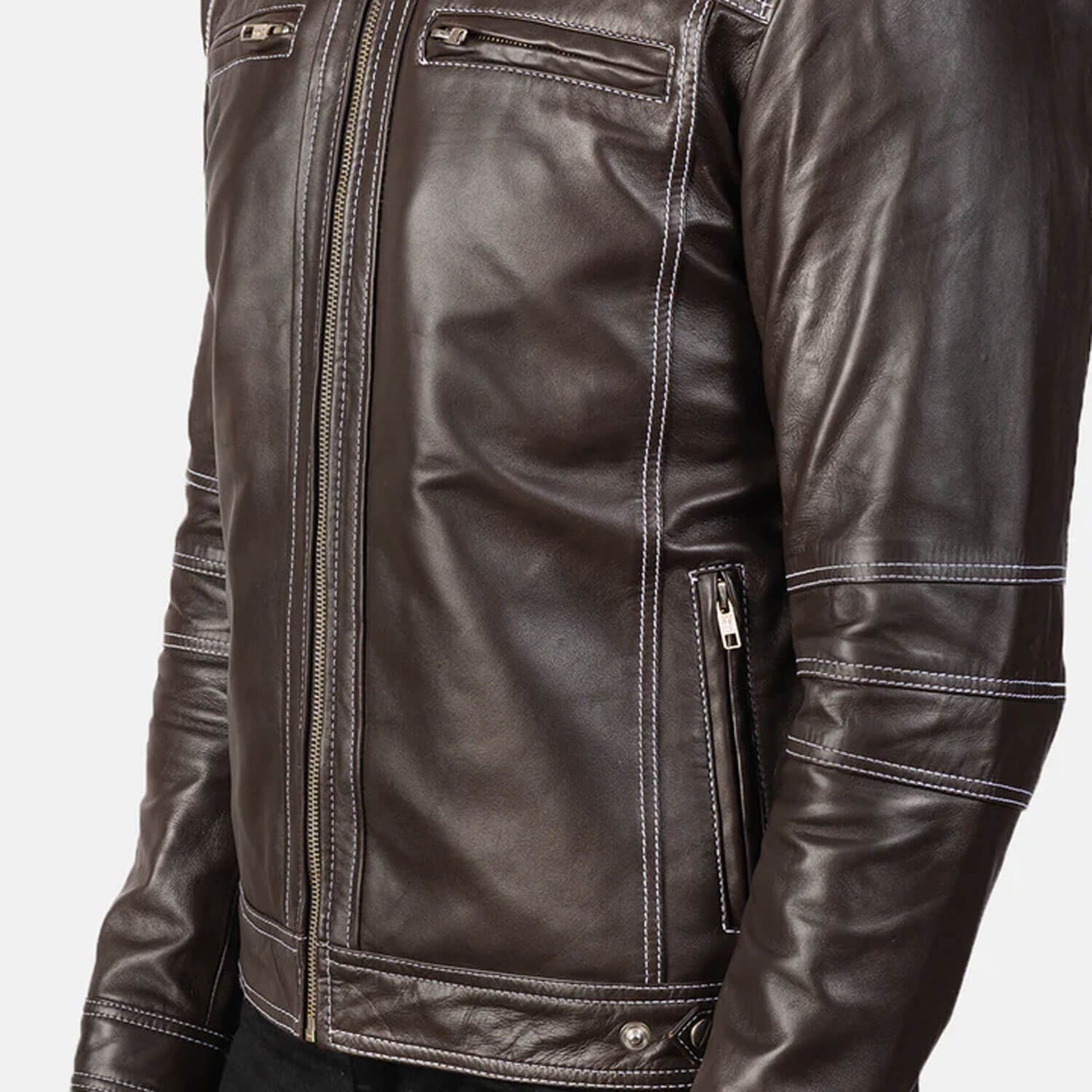 MaverickTrail Leather Biker Jacket – Rustic Brown Edition