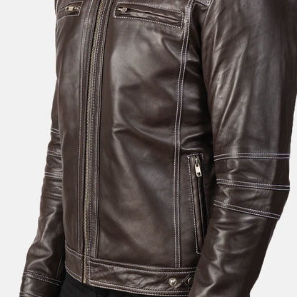 MaverickTrail Leather Biker Jacket – Rustic Brown Edition
