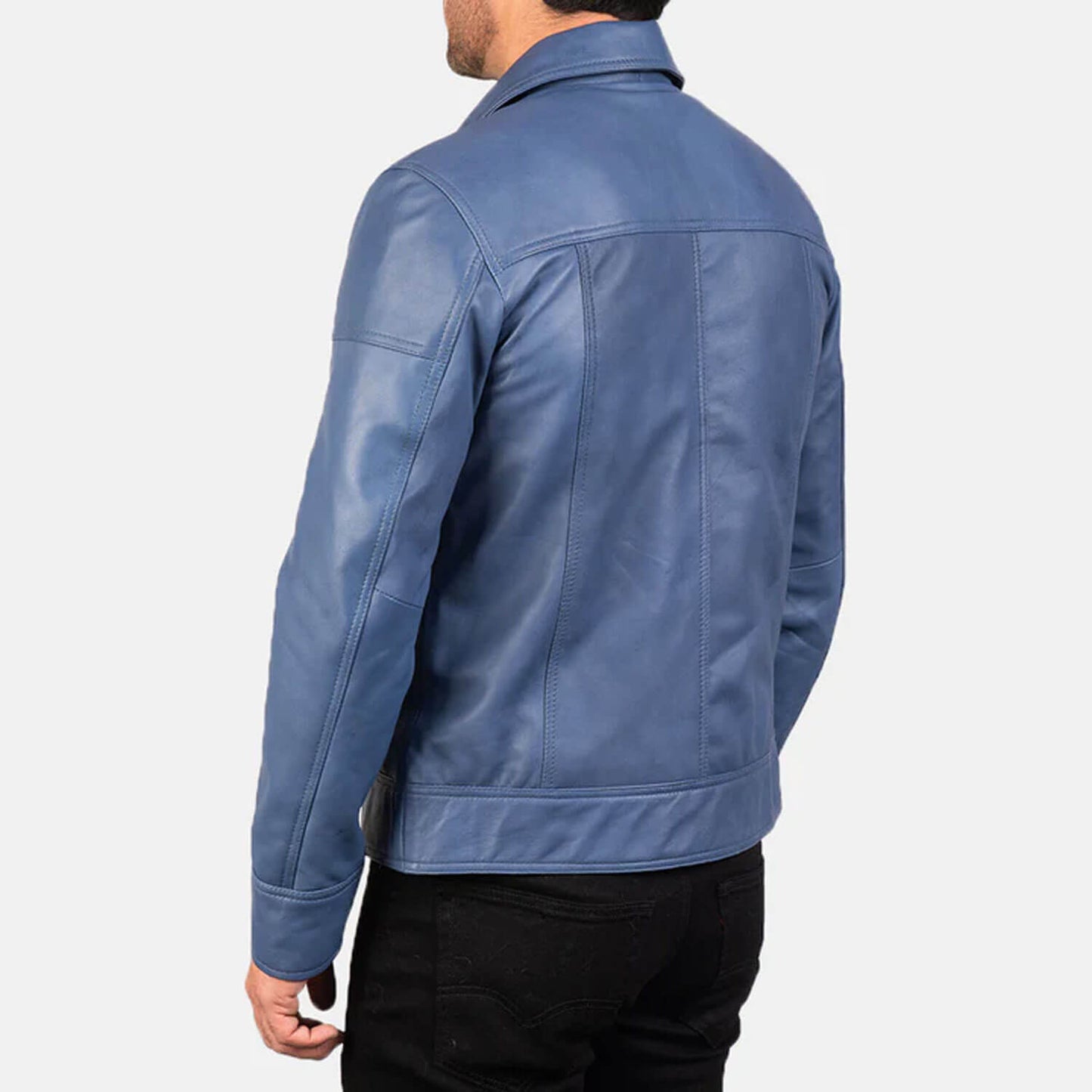 AzureRogue Leather Biker Jacket – Midnight Blue Edition