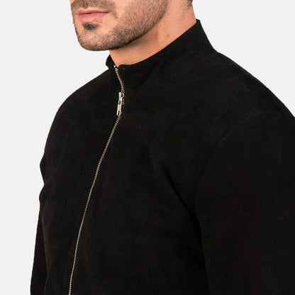RavenForge Suede Biker Jacket – Charcoal Black Edition