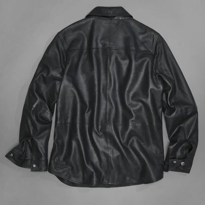 UrbanForge Black Leather Snap Front Shirt Jacket – Modern Heritage Edition