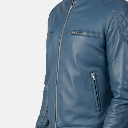 StormRider Leather Biker Jacket – Midnight Blue Edition