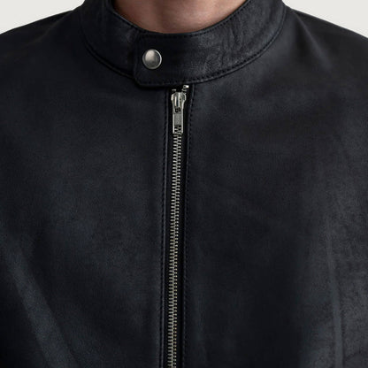 ObsidianRush Leather Biker Jacket – Tumbled Black Edition