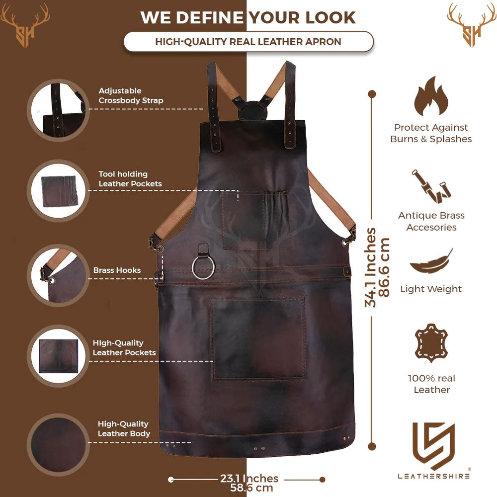 Bristol Dark Brown Distressed Leather BBQ Apron