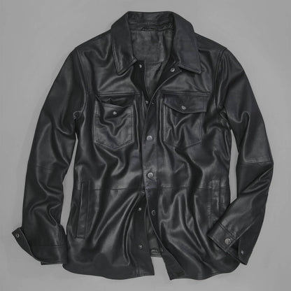 UrbanForge Black Leather Snap Front Shirt Jacket – Modern Heritage Edition