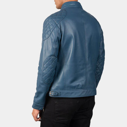 StormRider Leather Biker Jacket – Midnight Blue Edition