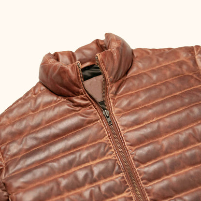 TimberPeak Brown Leather Down Jacket – Heritage Winter Edition