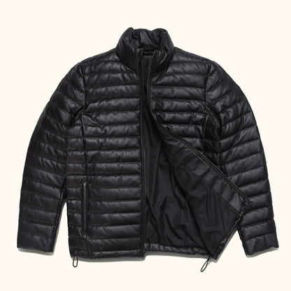 ShadowPeak Black Leather Down Jacket – Arctic Edition
