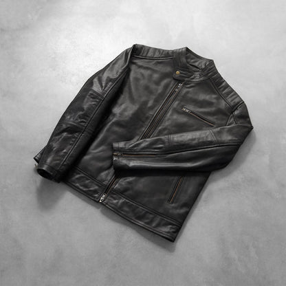 SteelRogue Leather Biker Jacket – Midnight Black Edition