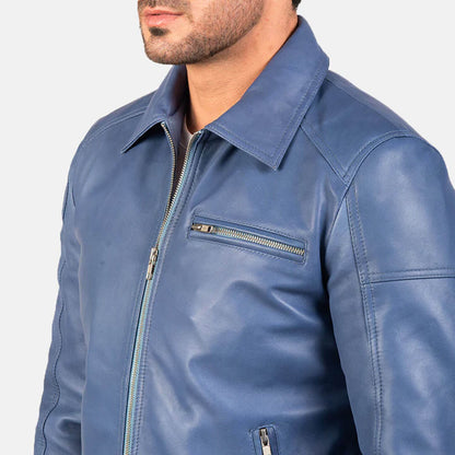 AzureRogue Leather Biker Jacket – Midnight Blue Edition