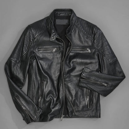 ApexEdge Collarless Leather Moto Jacket – Modern Rider Edition