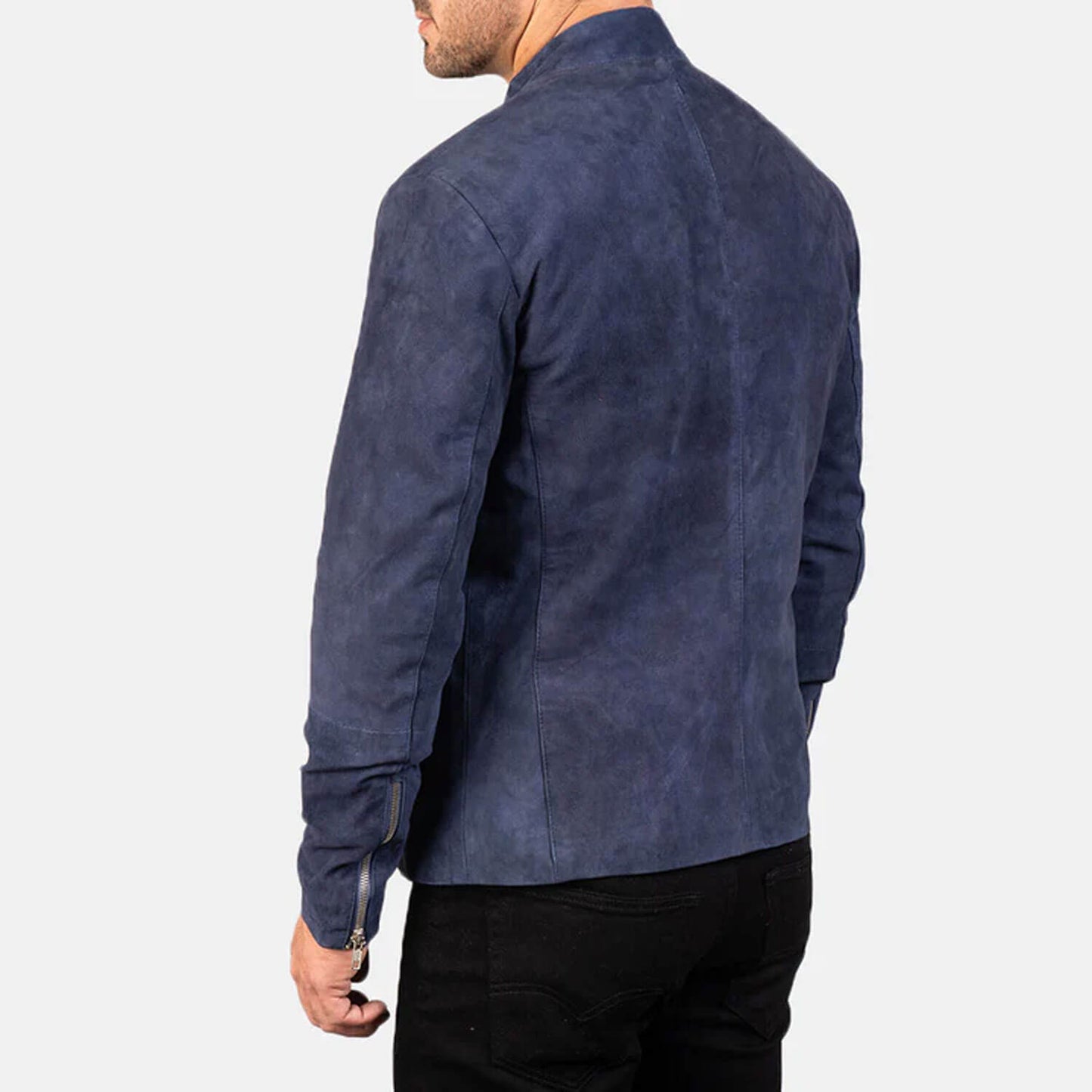 MidnightHarbor Suede Biker Jacket – Navy Blue Edition