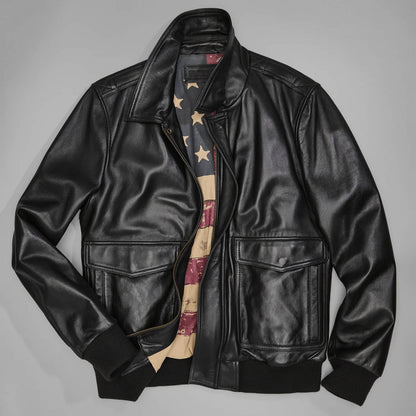 AeroForge Black Leather Bomber Jacket – Heritage Flight Edition