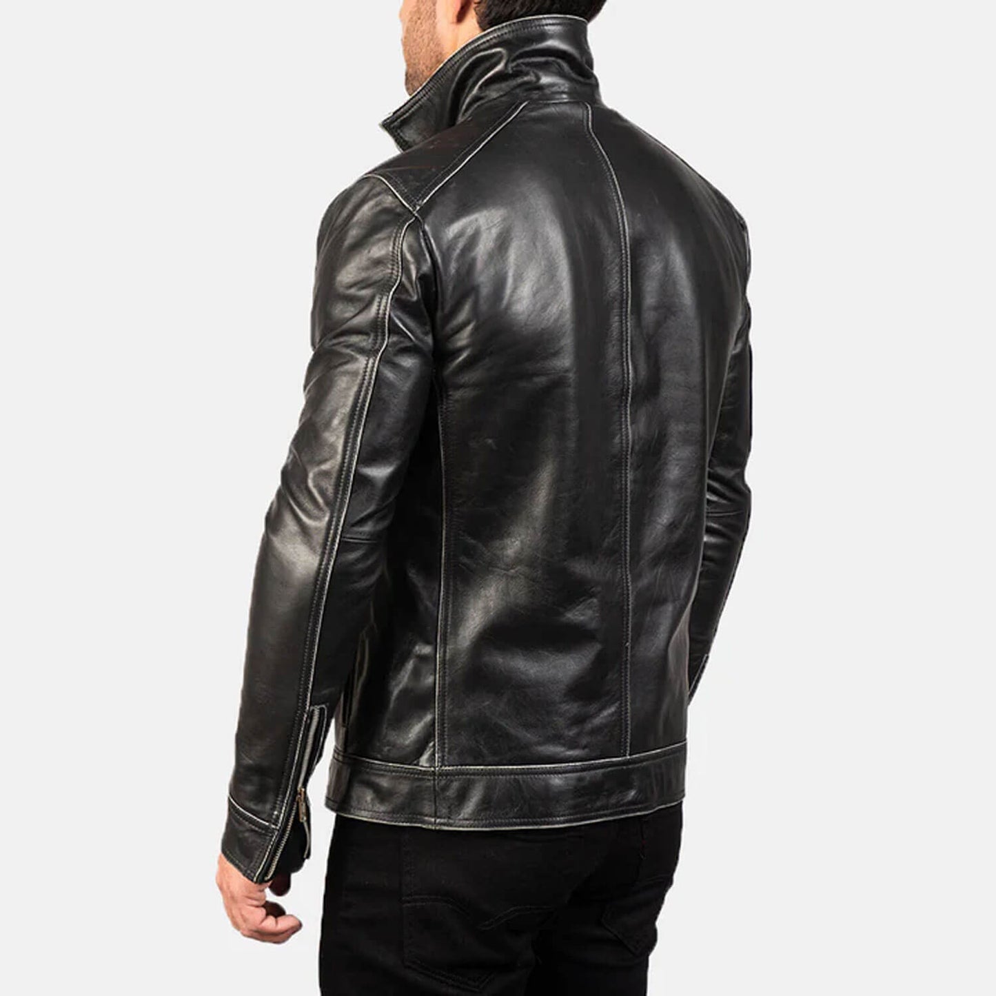 NightForge Leather Biker Jacket – Shadow Black Edition